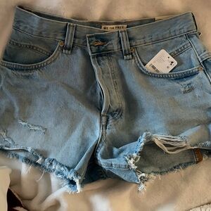 We The Free Light Blue Frayed Jean Shorts
